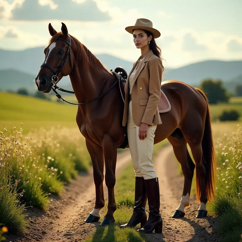 Confident Style with Horse in Scenic Outdoors