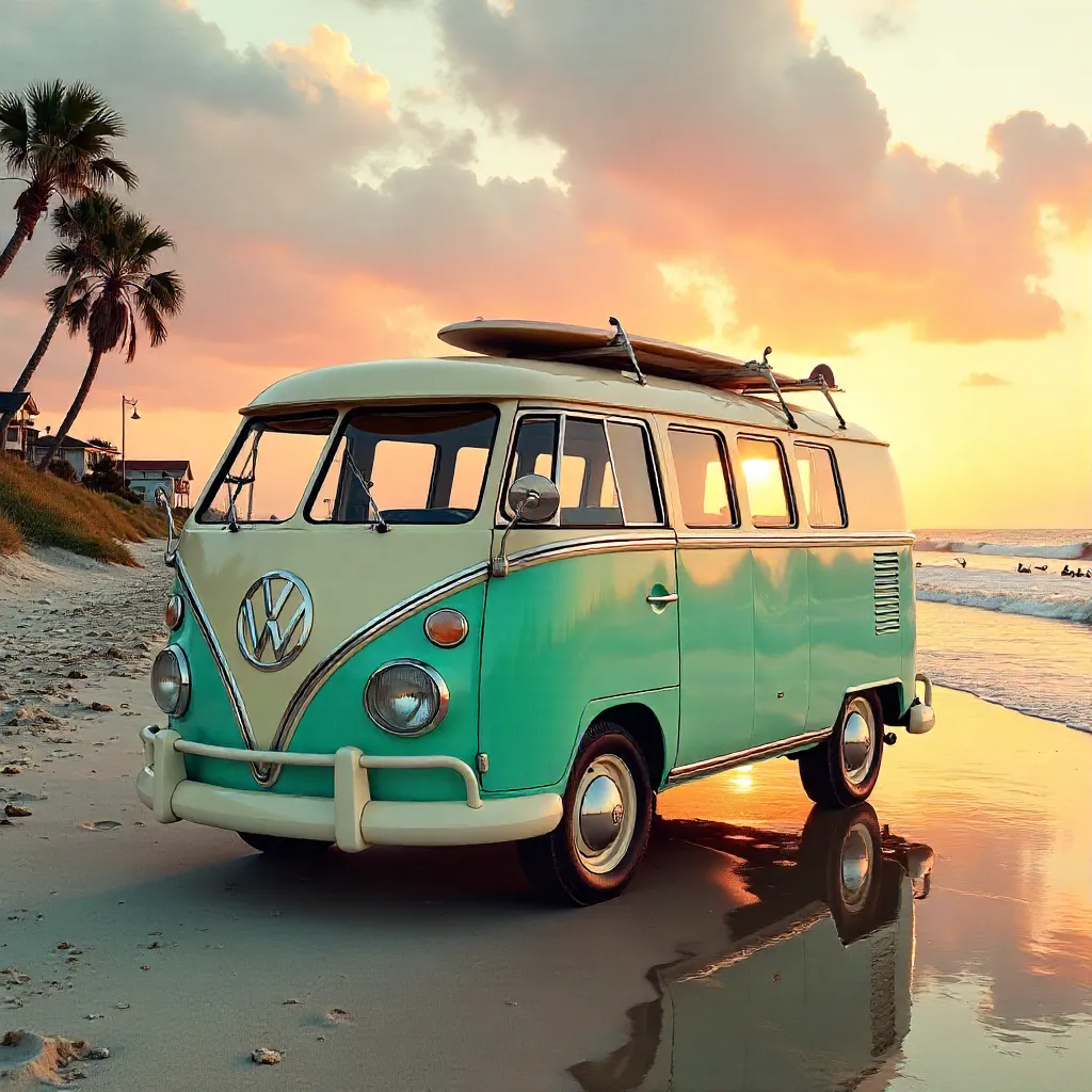 Vintage VW Camper at Corpus Christi Beach
