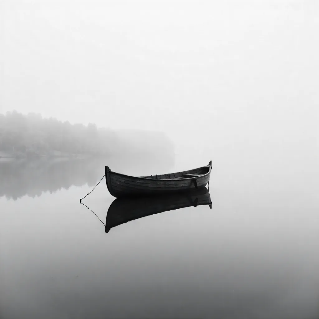 Mirror-Perfect Boat in Mono: Serene Reflections