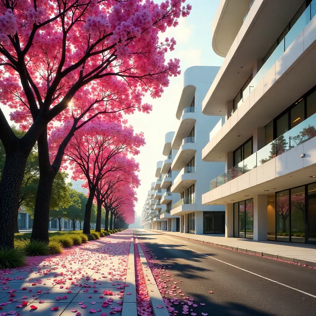 Pink Blossoms Against Belo Horizonte Modern Architecture