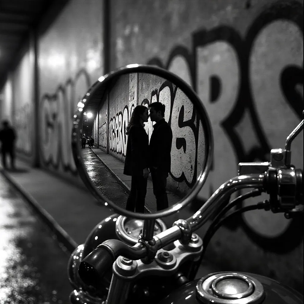 Monochrome Mirror Reflection of Two at Graffiti Wall