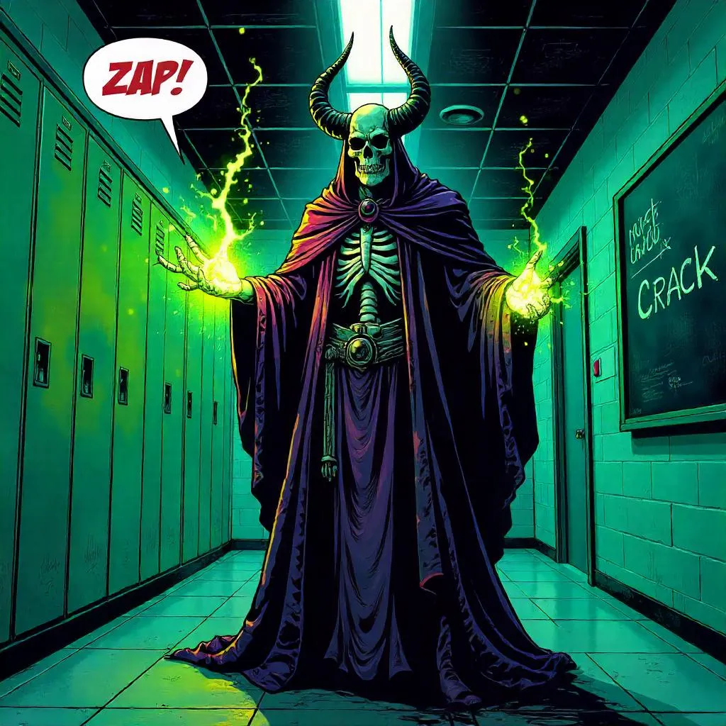 Lich in a School Hallway - Comic Book Style