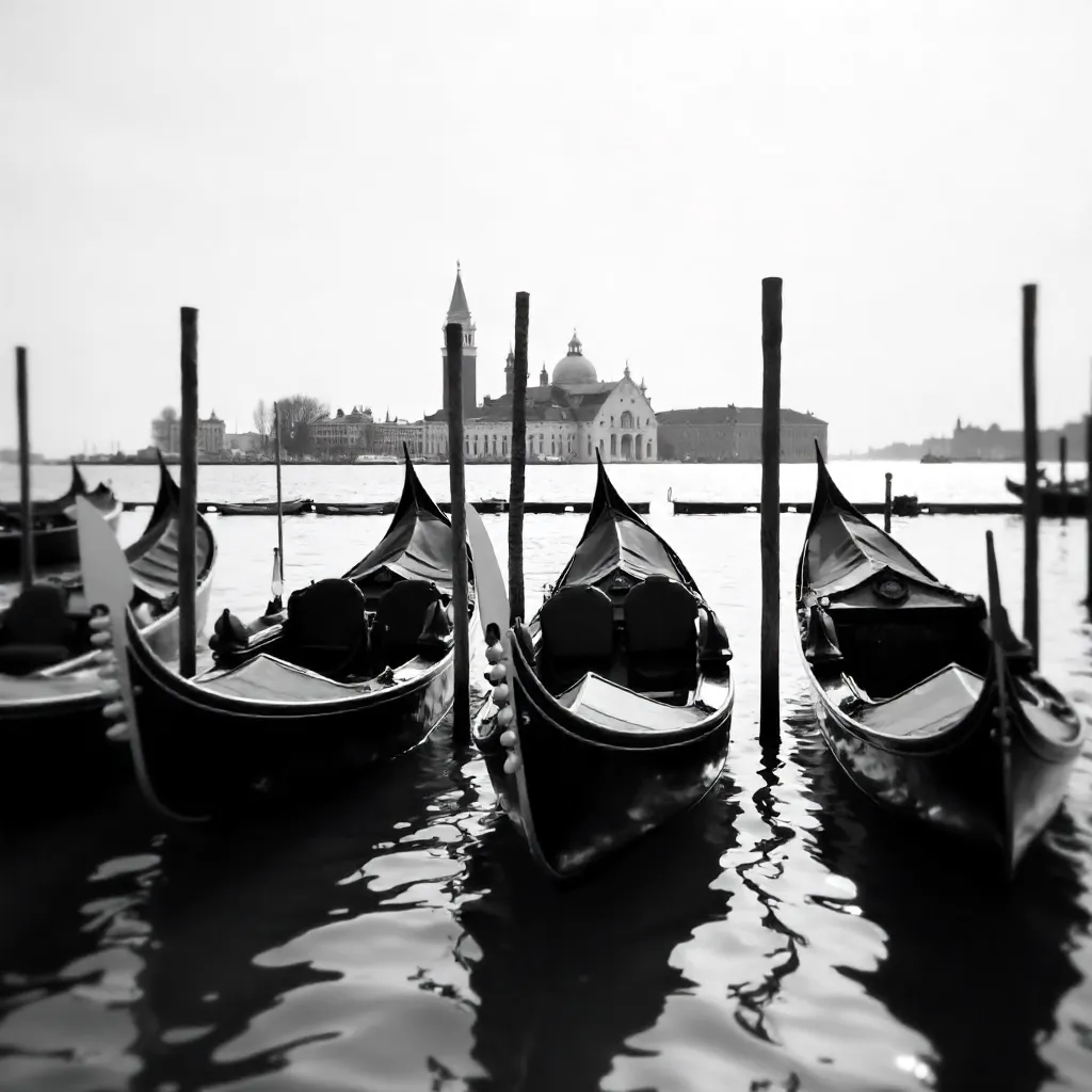 Timeless Mono: Gondolas and Venetian Skyline