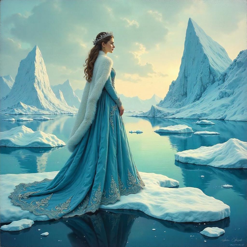Princess Amid Icebergs: An Oil Painting