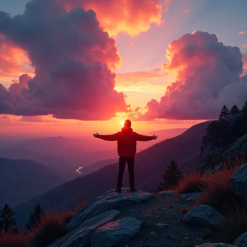Silhouette on California Mountain at Sunset