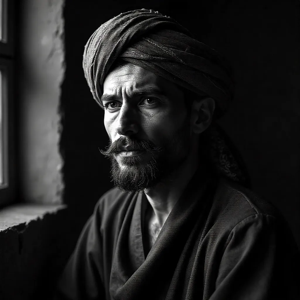 Moody Monochrome Portrait in Traditional Attire