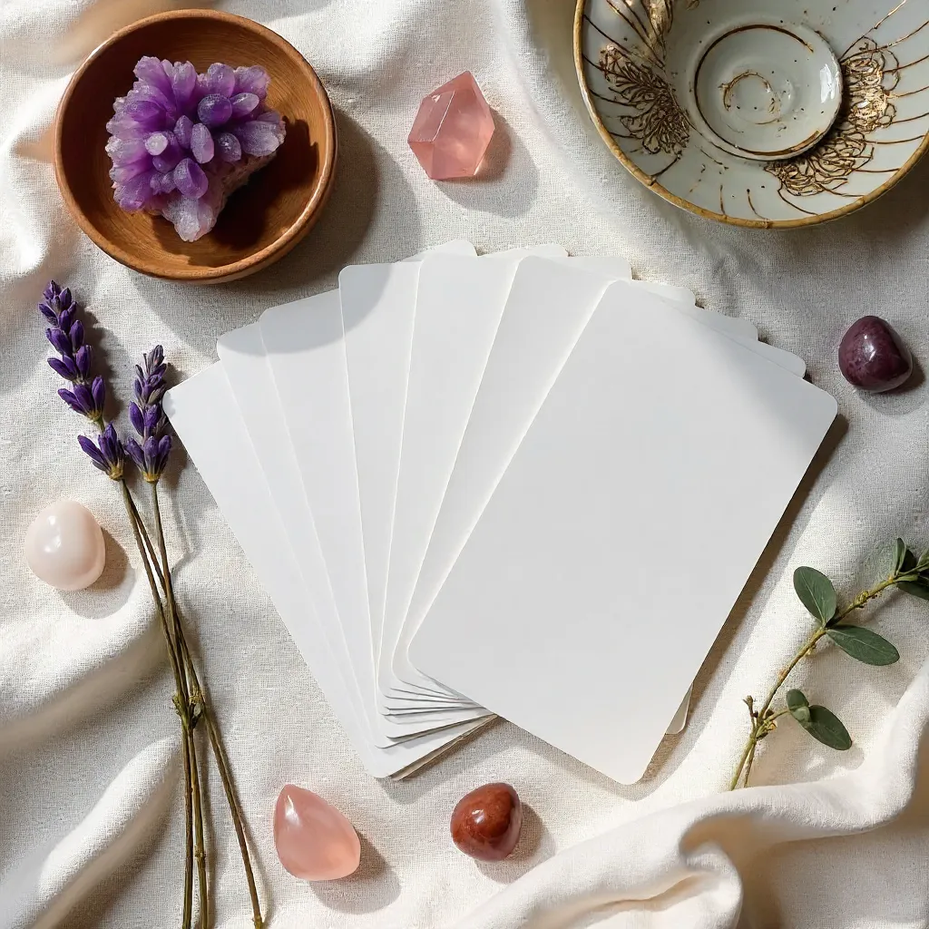 Calm Flat Lay: Tarot, Crystals, and Dish