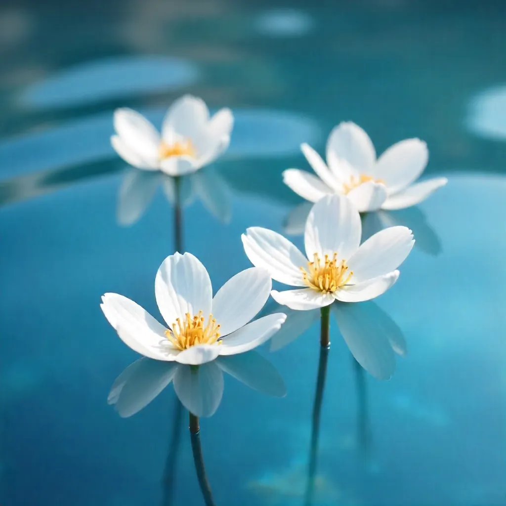 Floating White Flowers on Serene Blue Water