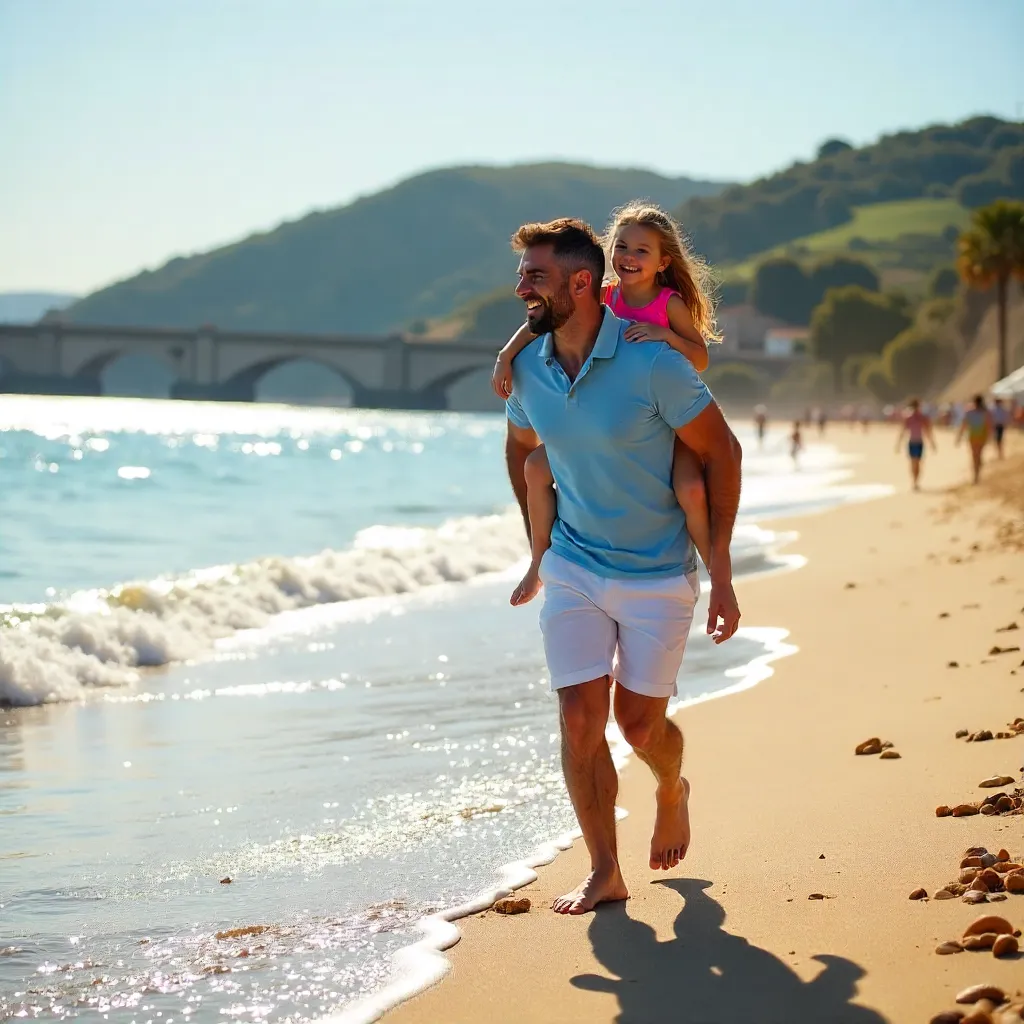 Playful Piggyback Ride on Ponte de Lima Beach