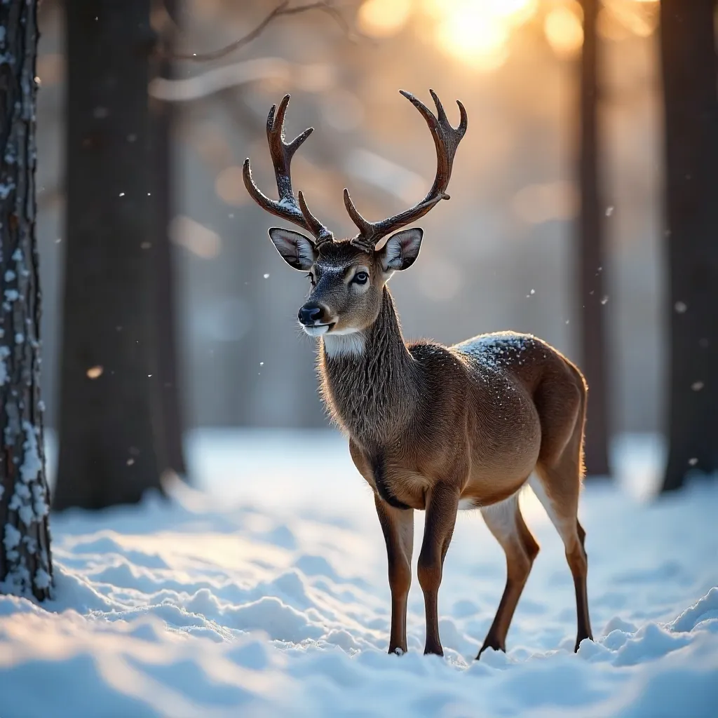 Close-Up Fallow Deer in Snowy Forest