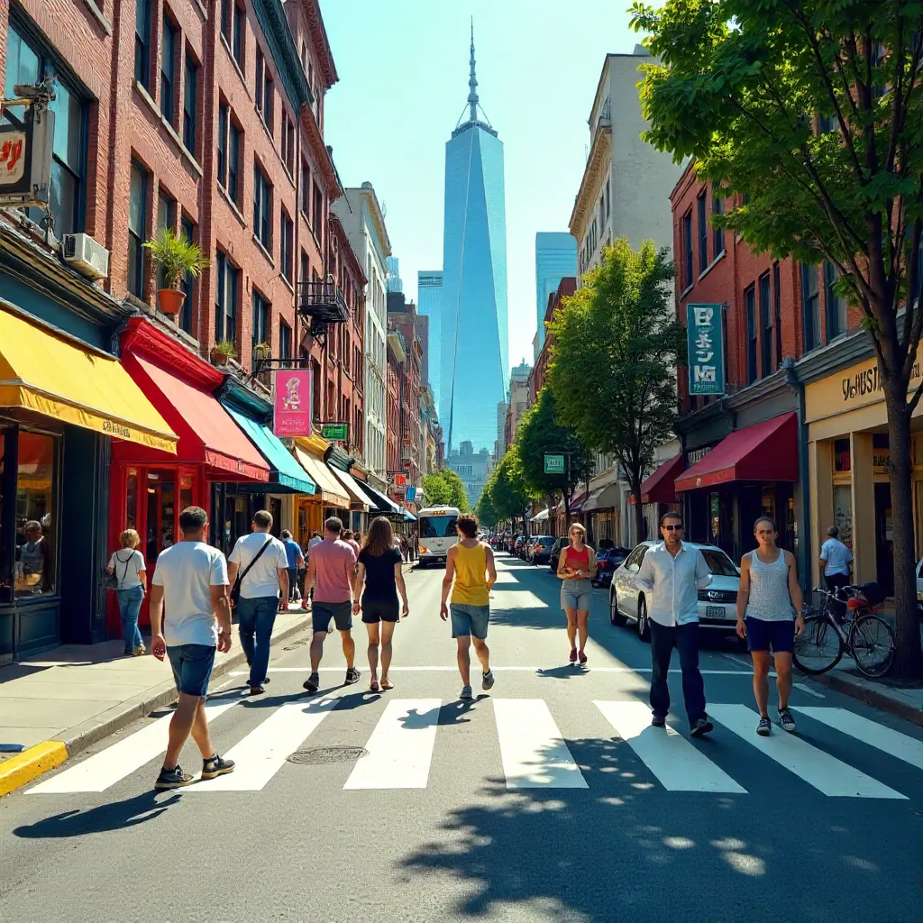 Crossing under a Clear Blue City Sky