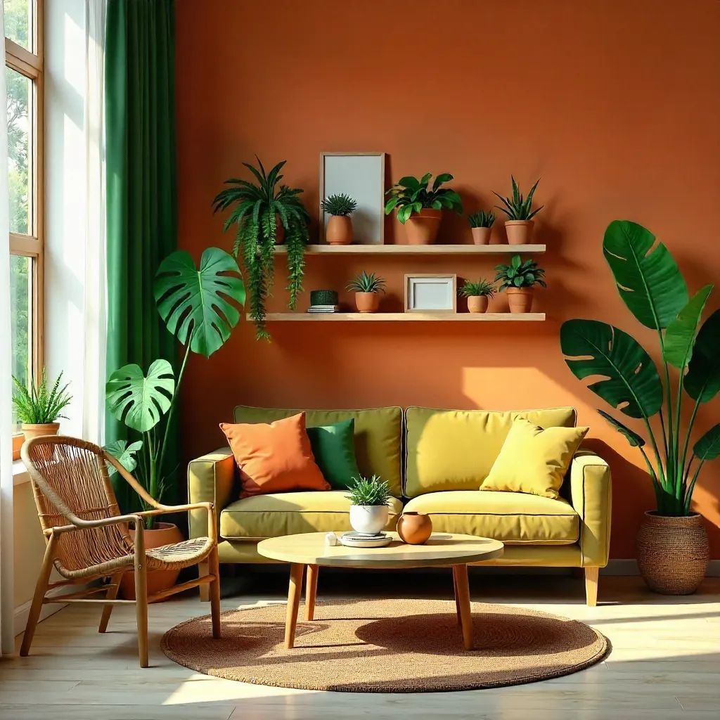 Vibrant Indoor Plants in Orange-Walled Living Space