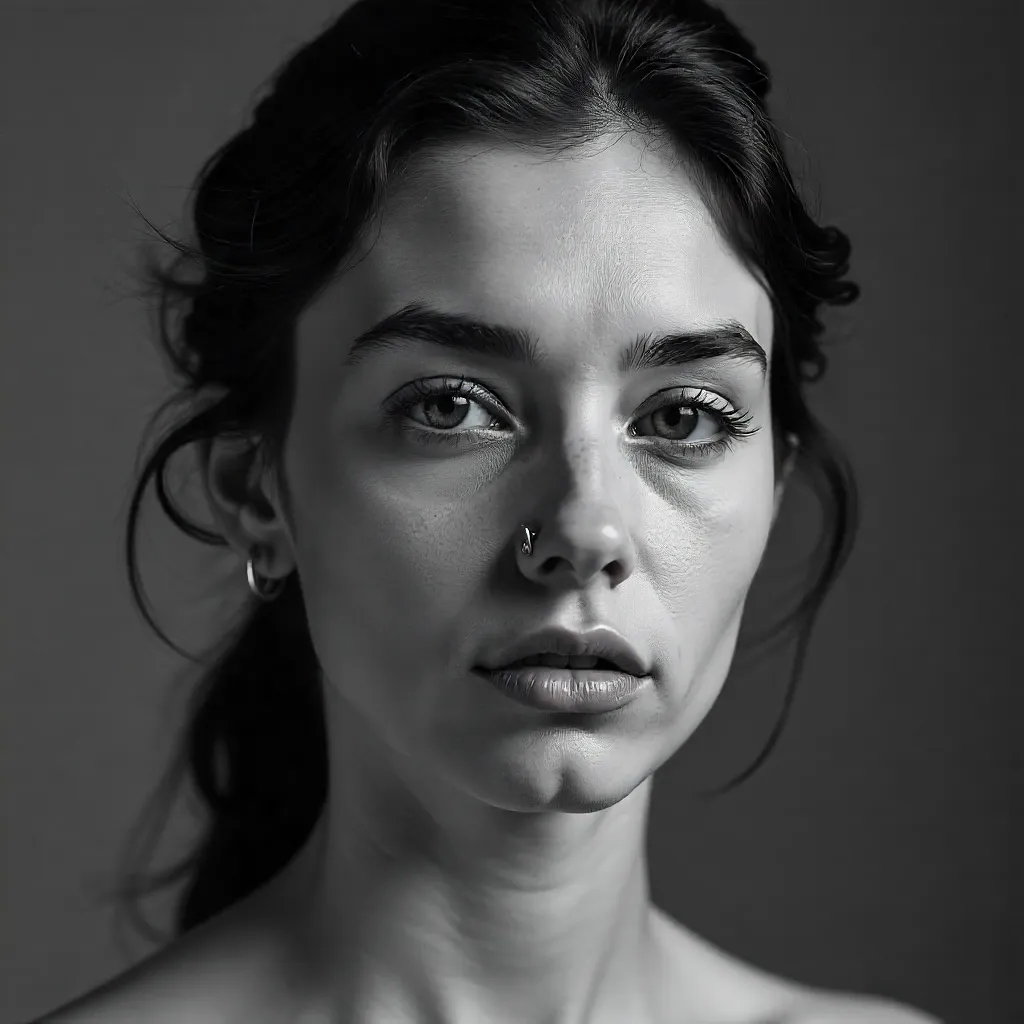 Serene Noir: Portrait of a Woman with a Nose Ring