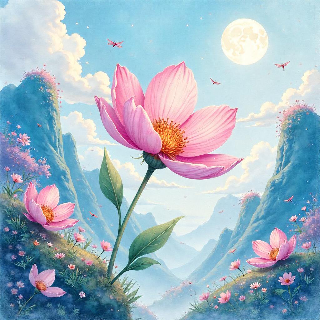 Dreamy Watercolor Flower in a Surreal World