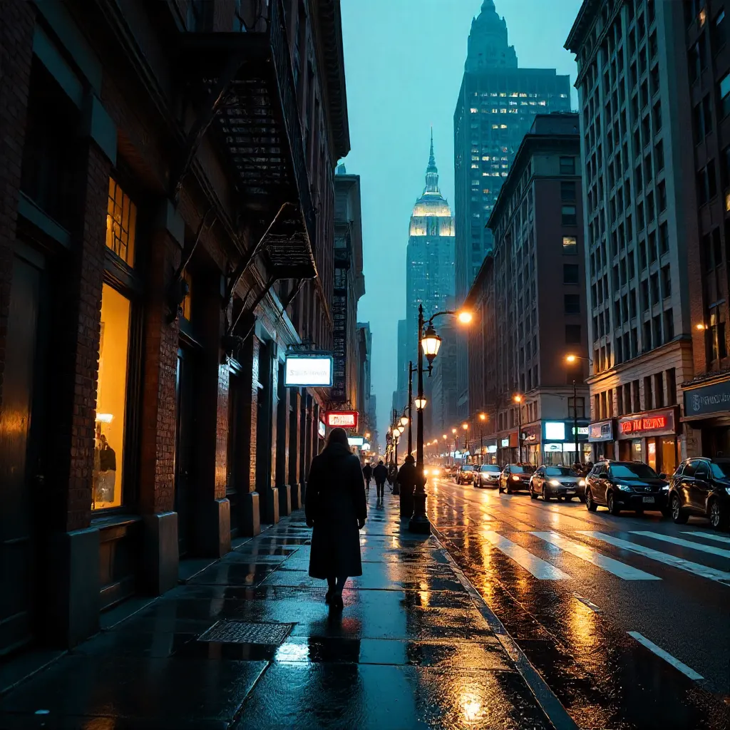 Dramatic Shadows on a NYC Street at Blue Hour