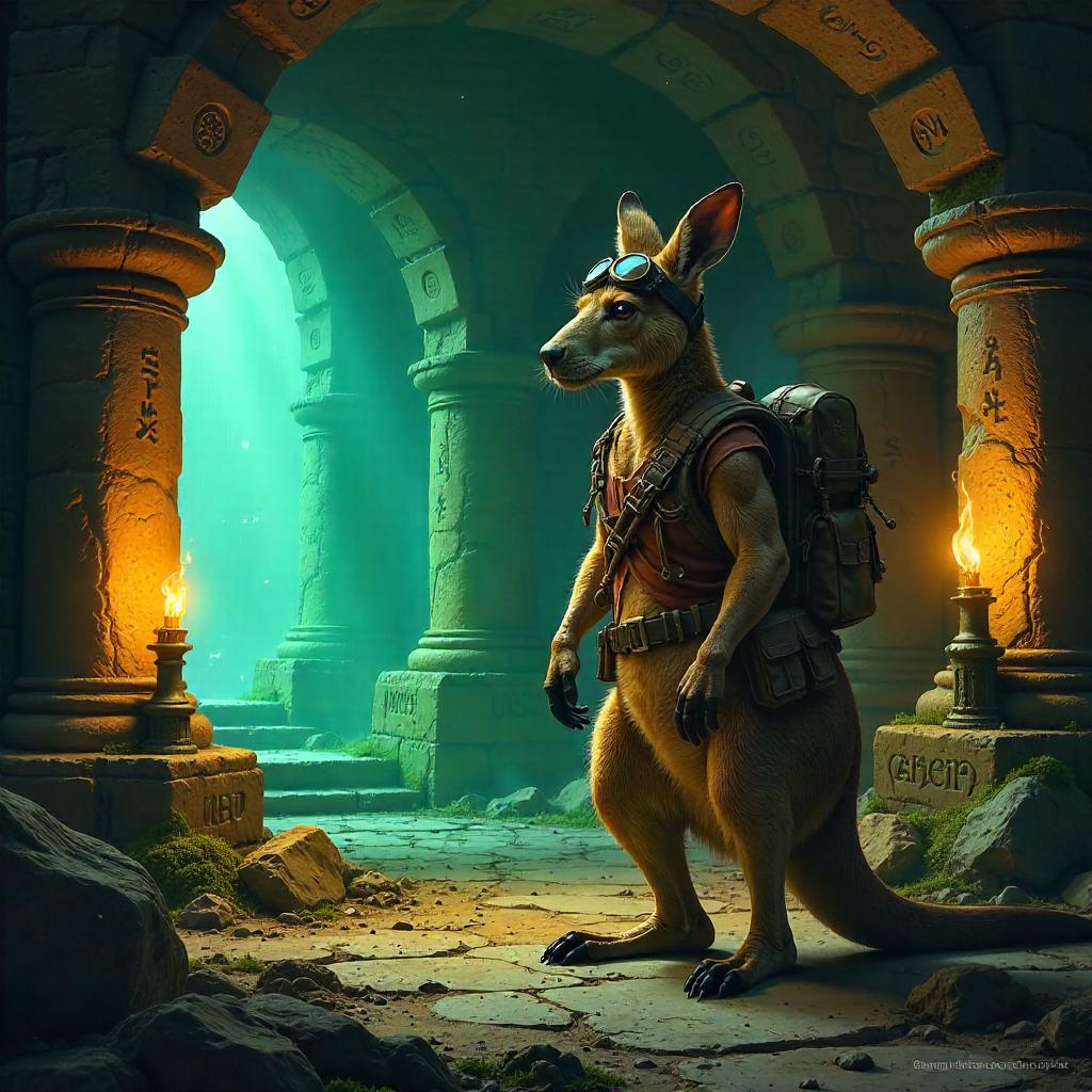 Kangaroo Concept Art in an Ancient Crypt