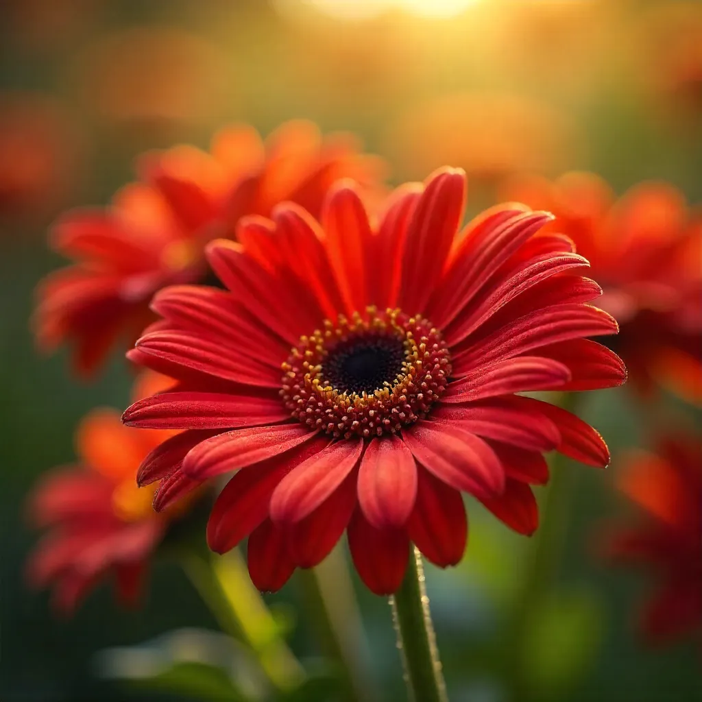 Radiant Red Gerbera Daisies in Natural Sunlight