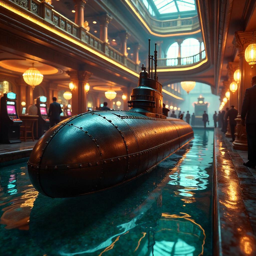 Submarine in a Neon Casino: 3D Render