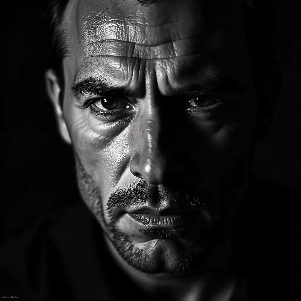 Intense Black-and-White Portrait of a Man