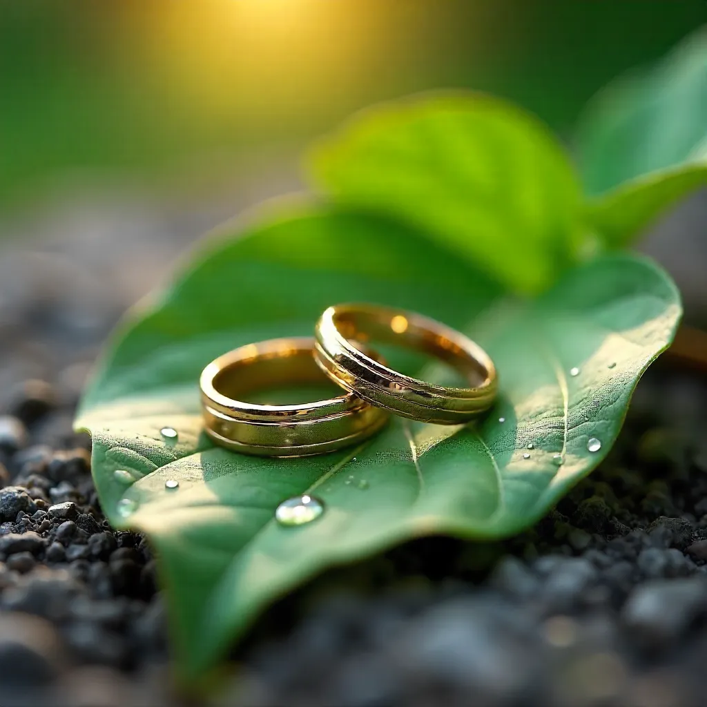 Love in Nature: Rings on a Green Leaf