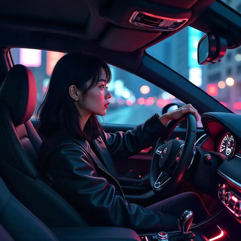 Cinematic Digital Portrait: Asian Woman in a Car