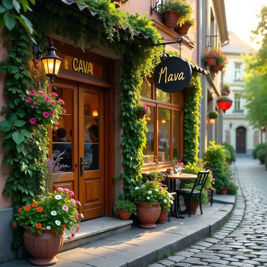 Cozy Ukrainian Café Entrance in Bloom