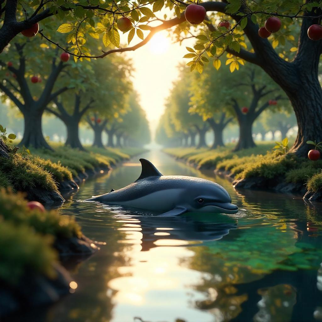 Photorealistic Dolphin in an Orchard