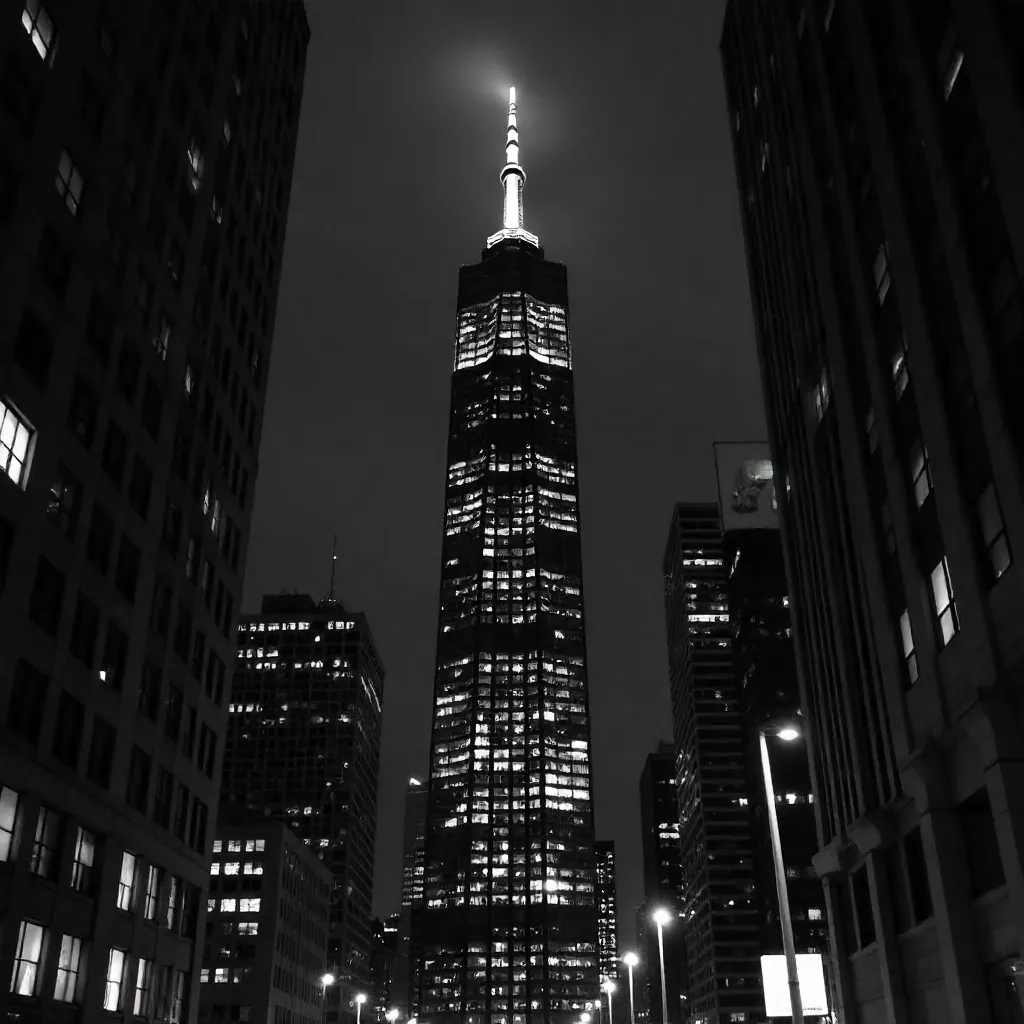 Monochrome Night: Illuminated Skyline Framed