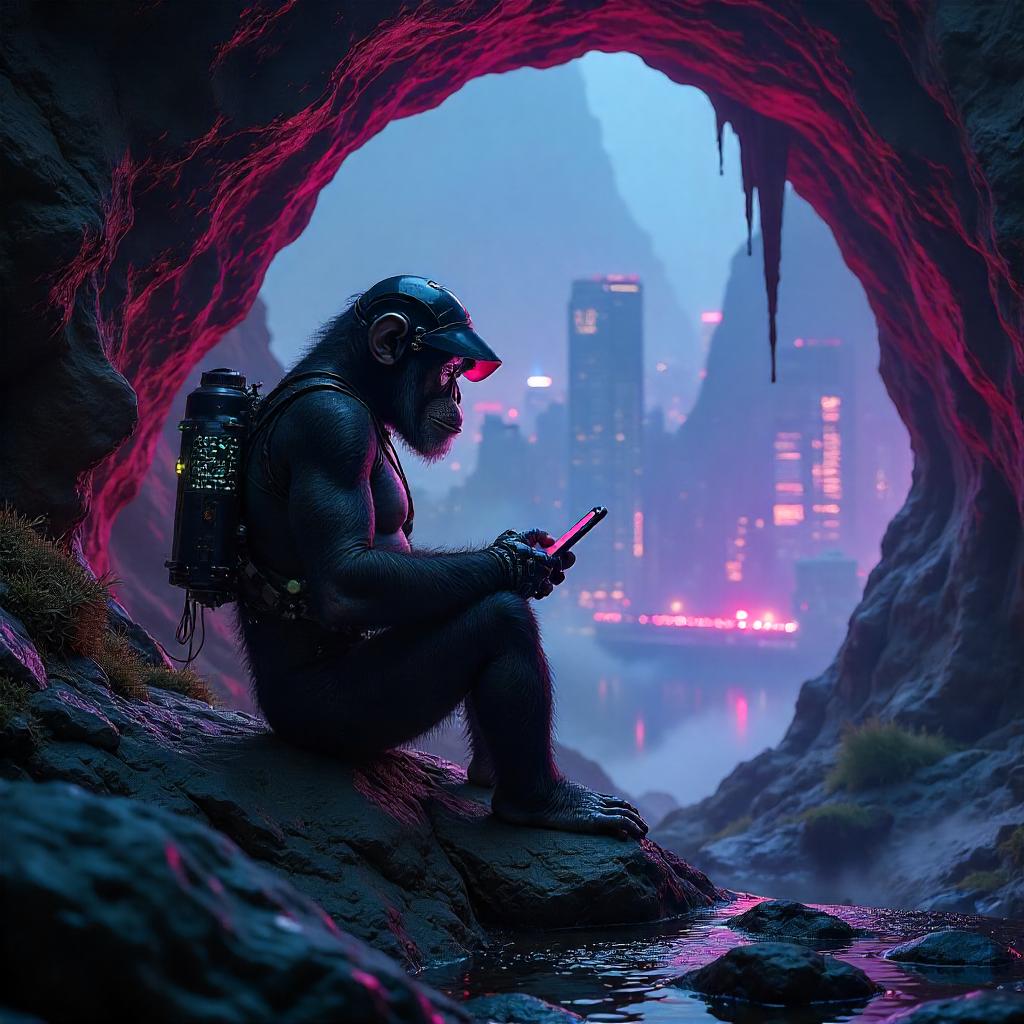 Neon-Chimpy: A Cyberpunk Chimp in the Cave