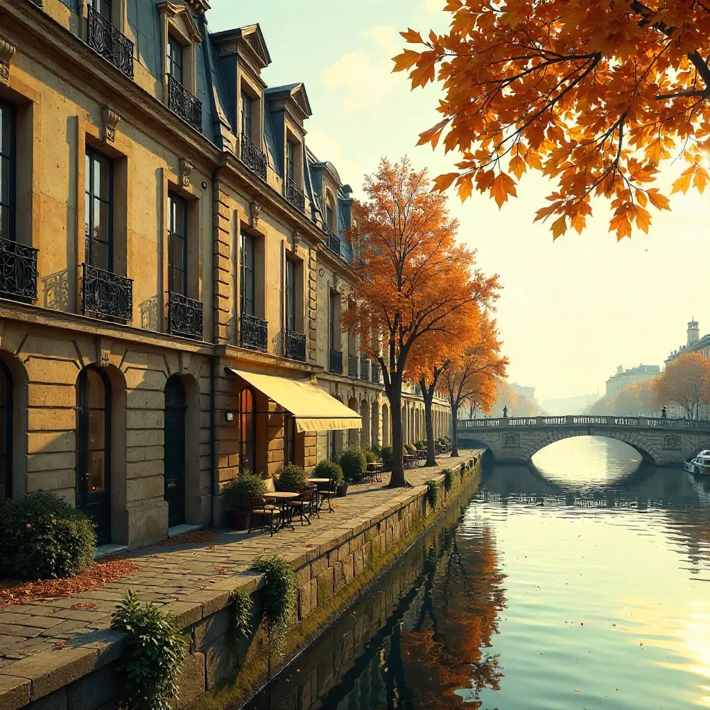 Autumn Seine Facade: Historic Parisian Architecture