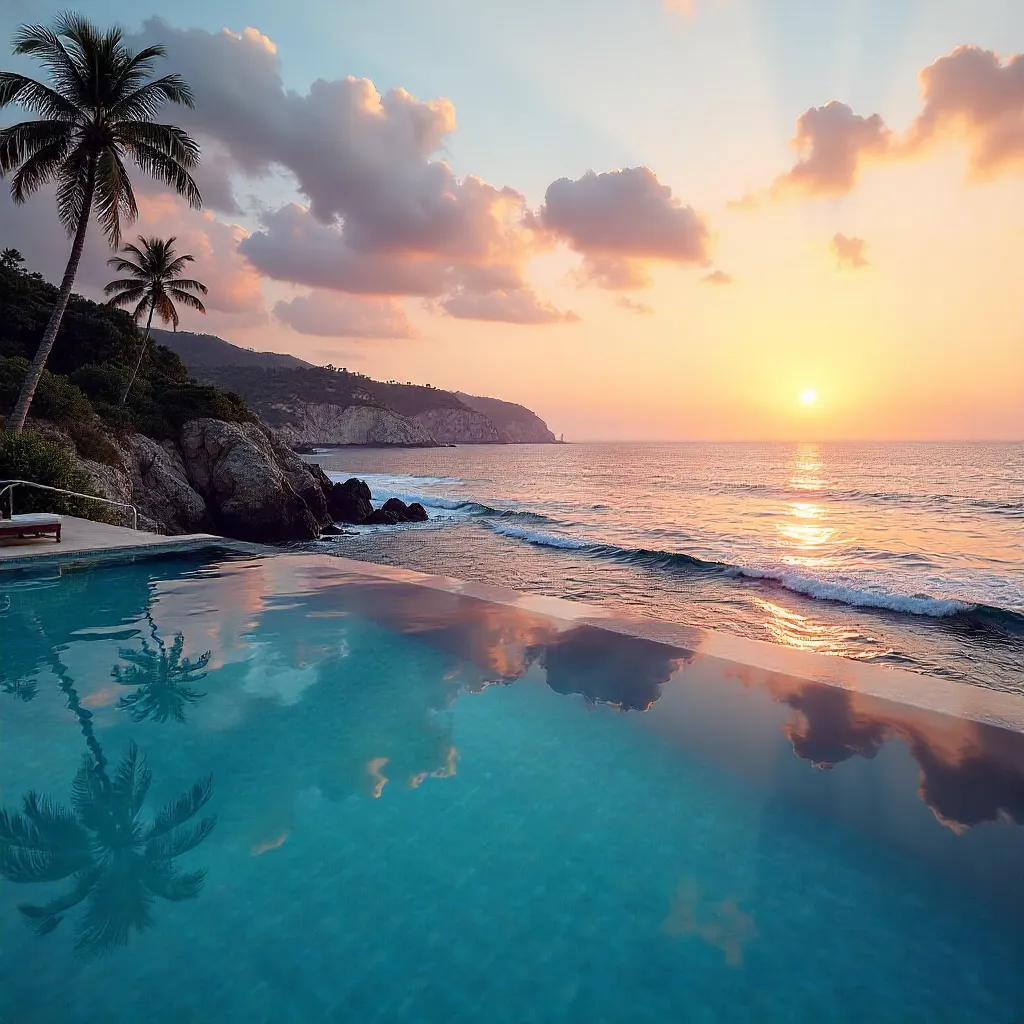 Sunset Infinity Pool Merges with the Ocean