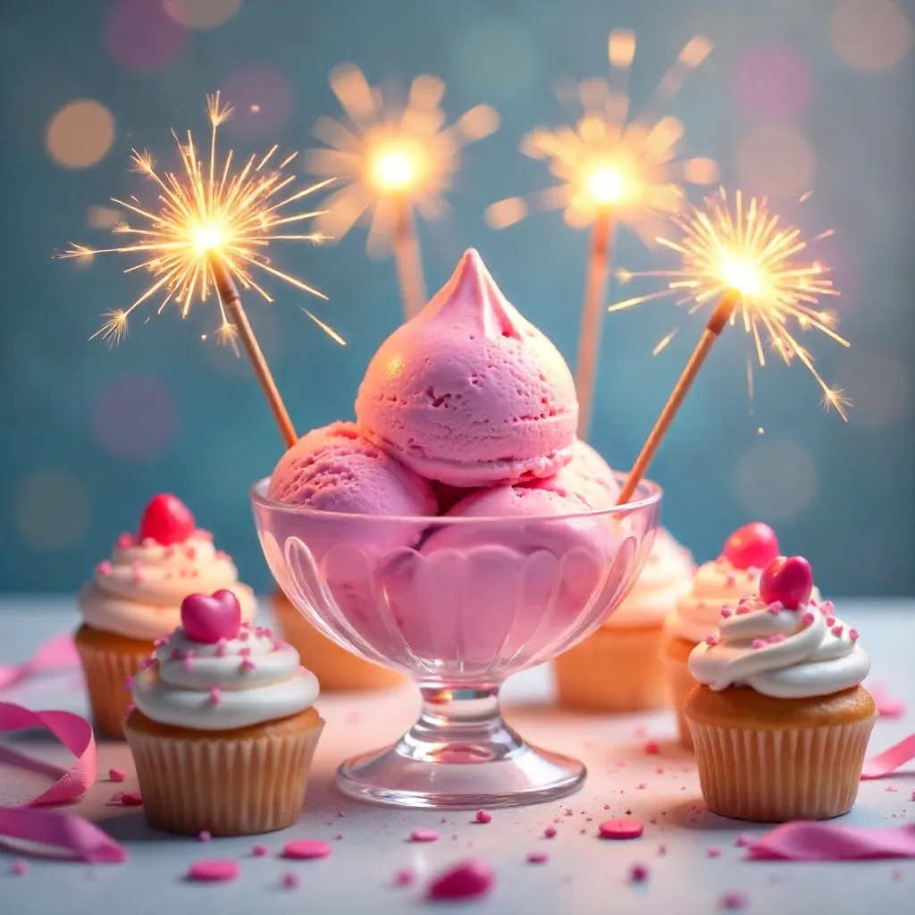 Delightful Pink Ice Cream with Cupcakes and Sparklers