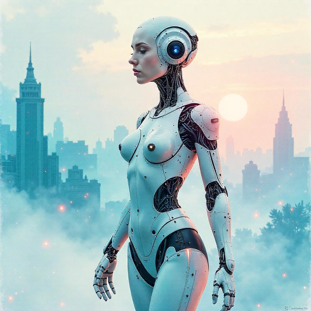 Cyborg in Watercolor: Dreamlike Mechanical Muse