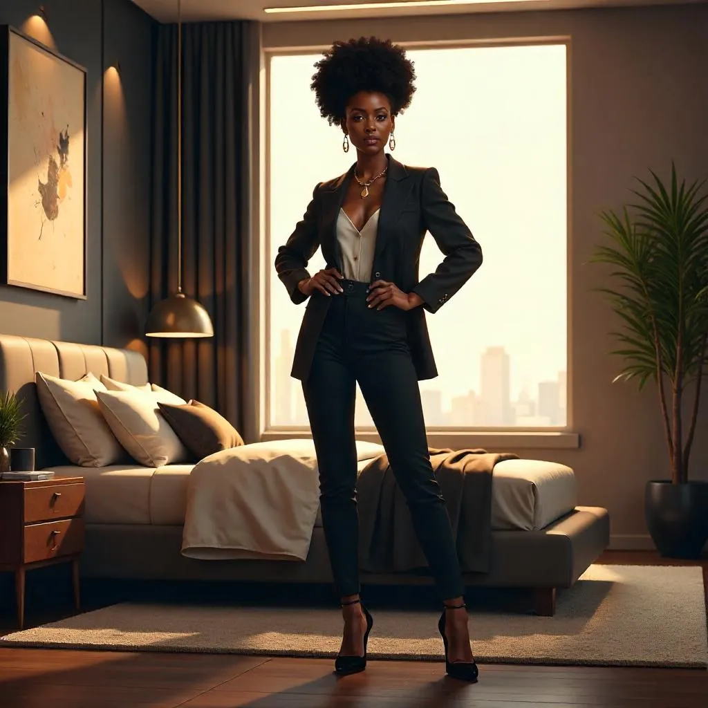 Confident Black Woman in Bedroom – Concept Art