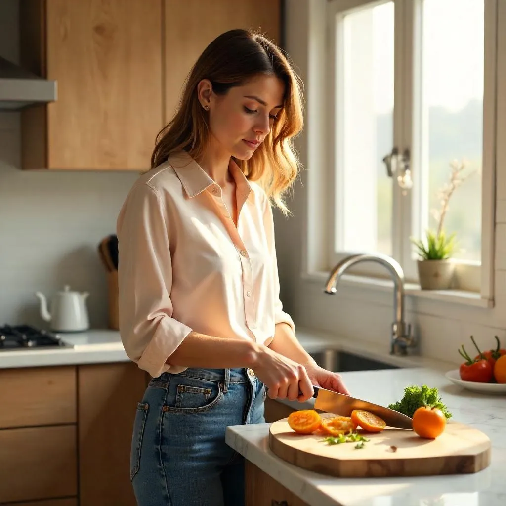 Photorealistic Portrait of an Adult Woman in a Kitchen