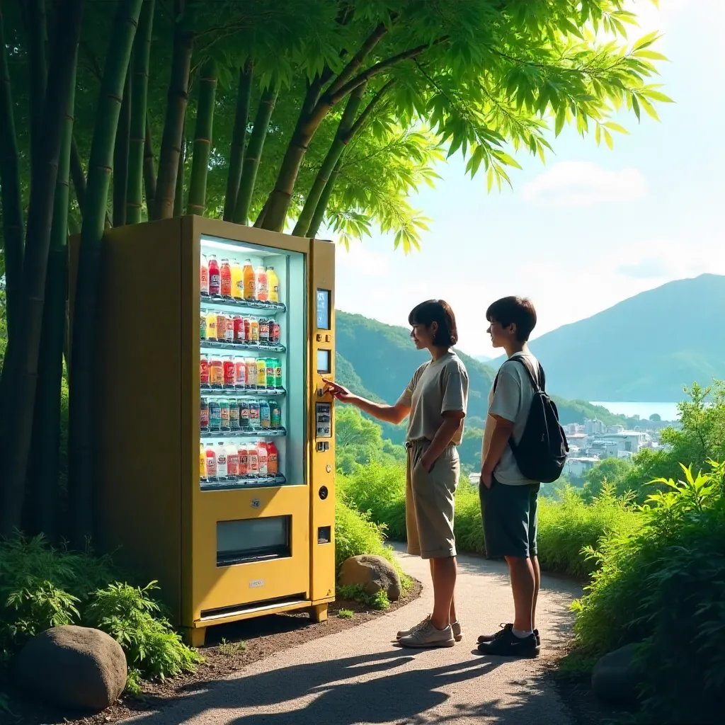 Two Friends at a Verdant Numazu Vending Machine