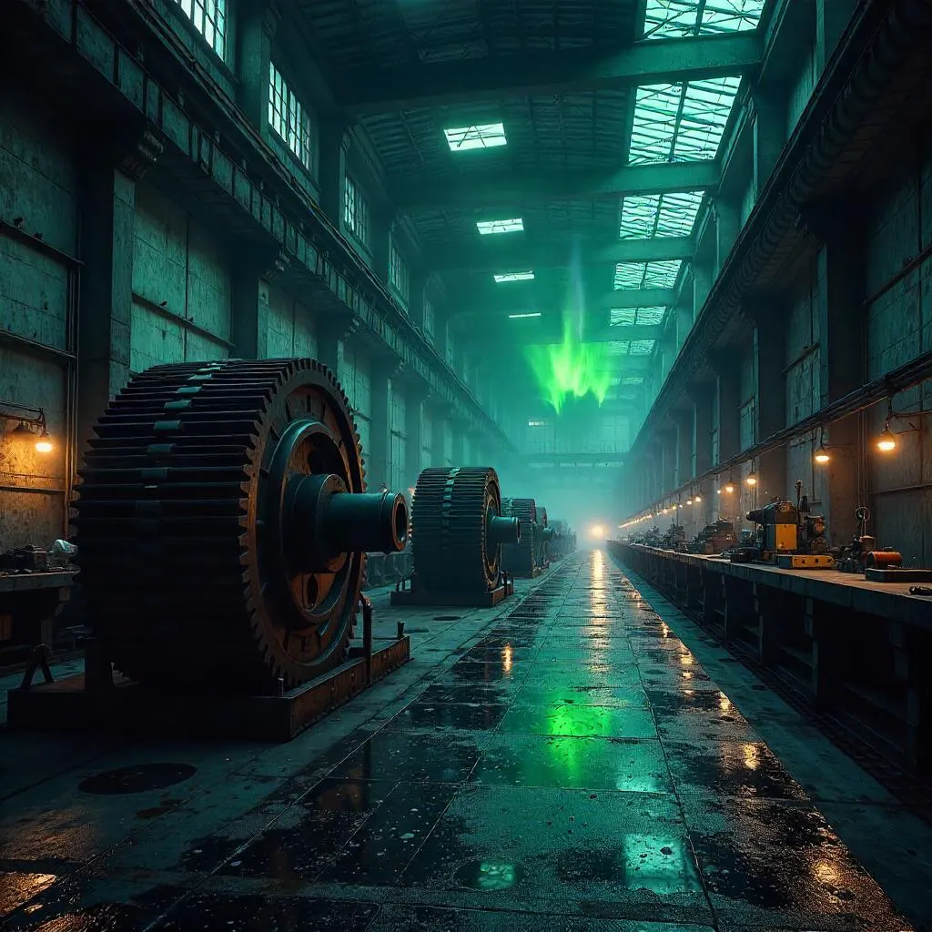 Aurora Over the Industrial Gear Factory