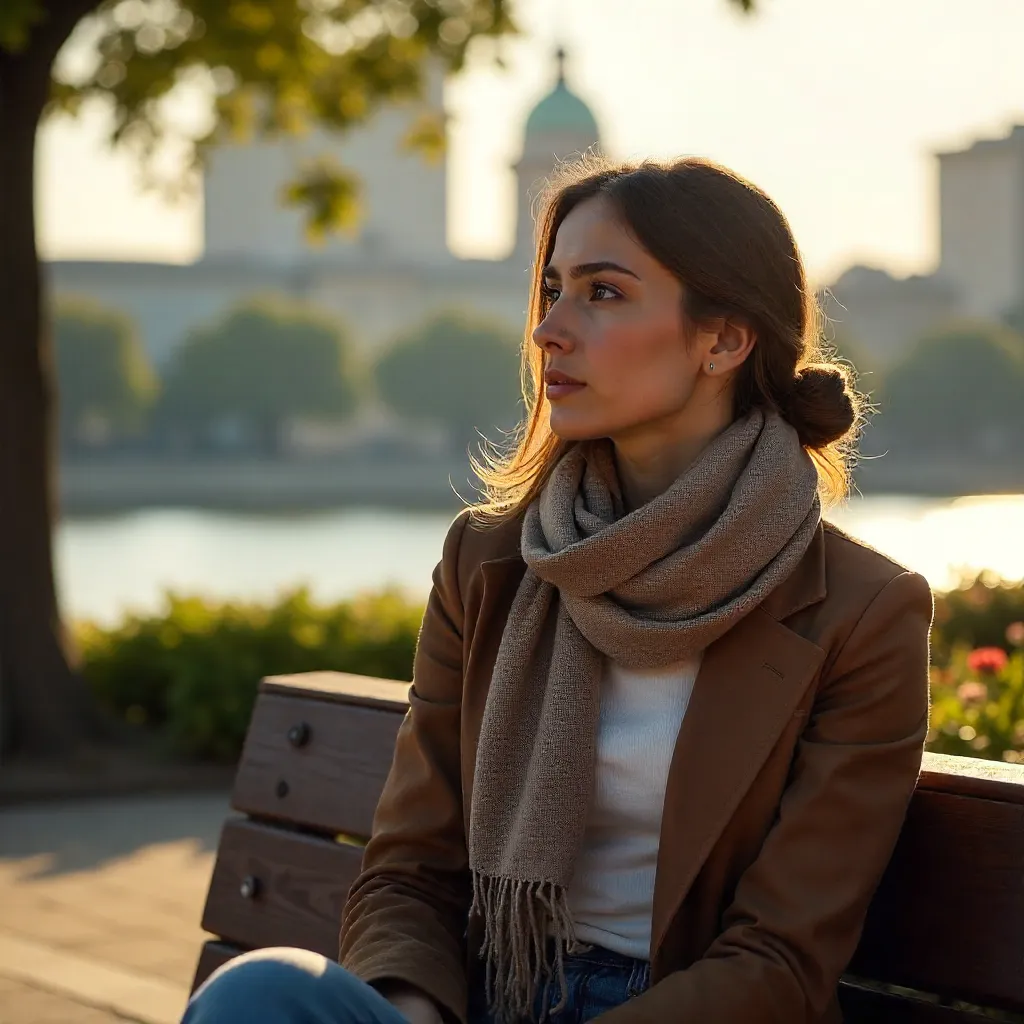 Thoughtful Woman in Rosario Sunlit Plaza