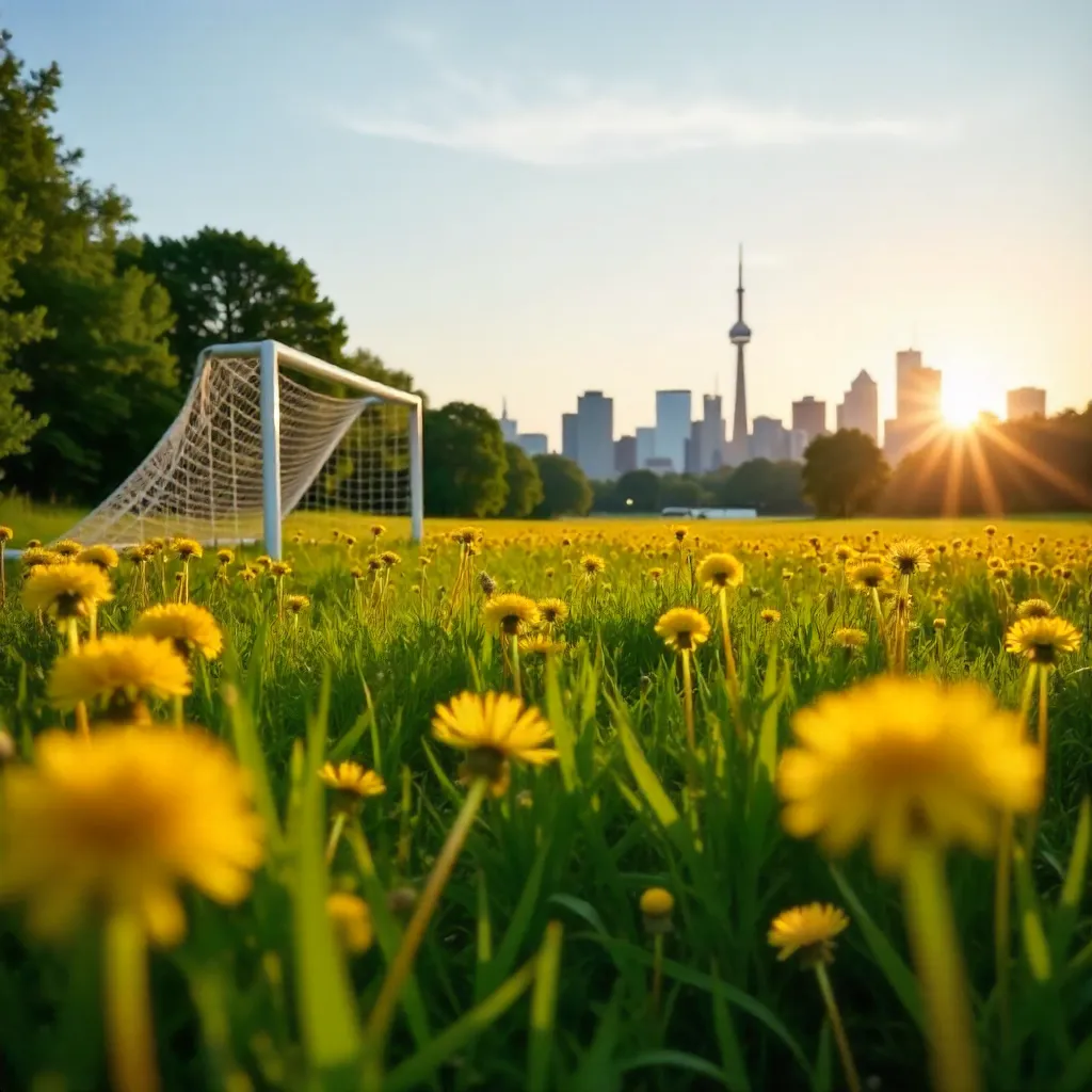 Dandelion Field with Soccer Goal in Toronto