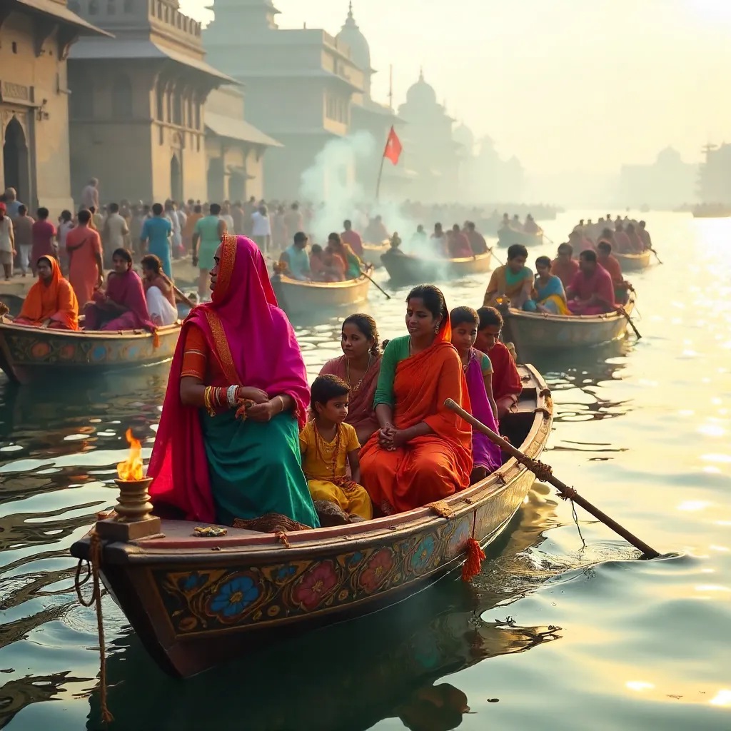 Colorful Boats on the Ganges at Varanasi