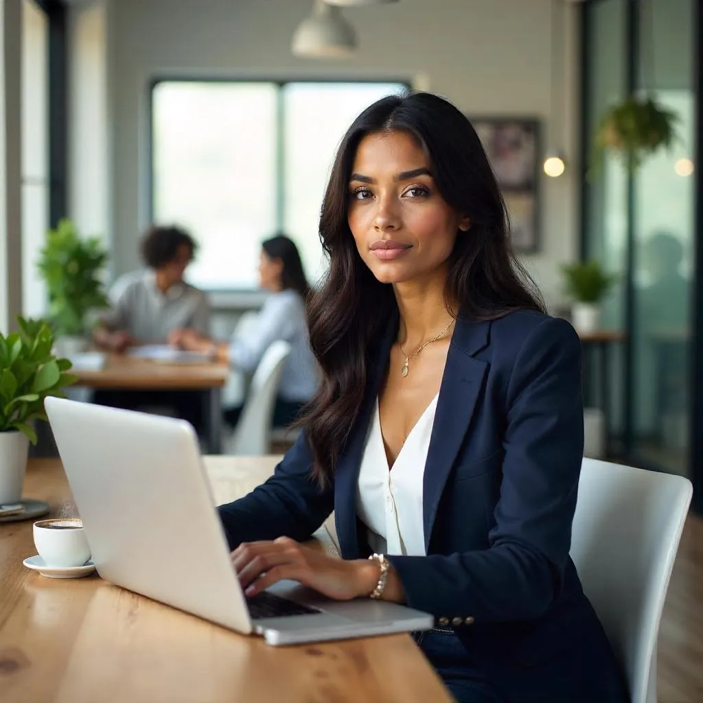 Latina Woman in a Photorealistic Coworking Space