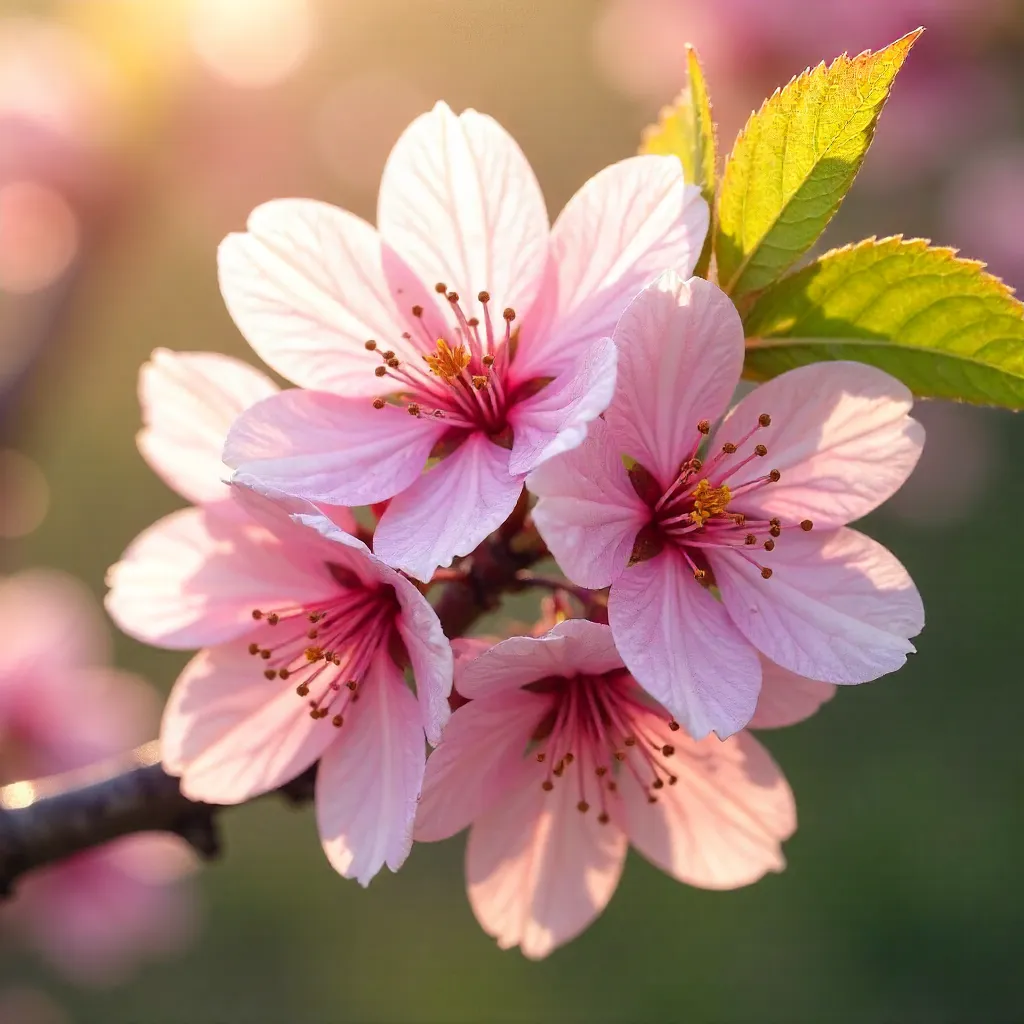 Close-Up of Spring Cherry Blossoms in Soft Pink Light