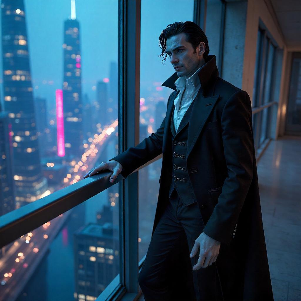 Vampire in Neon Skyscraper — 3D Render