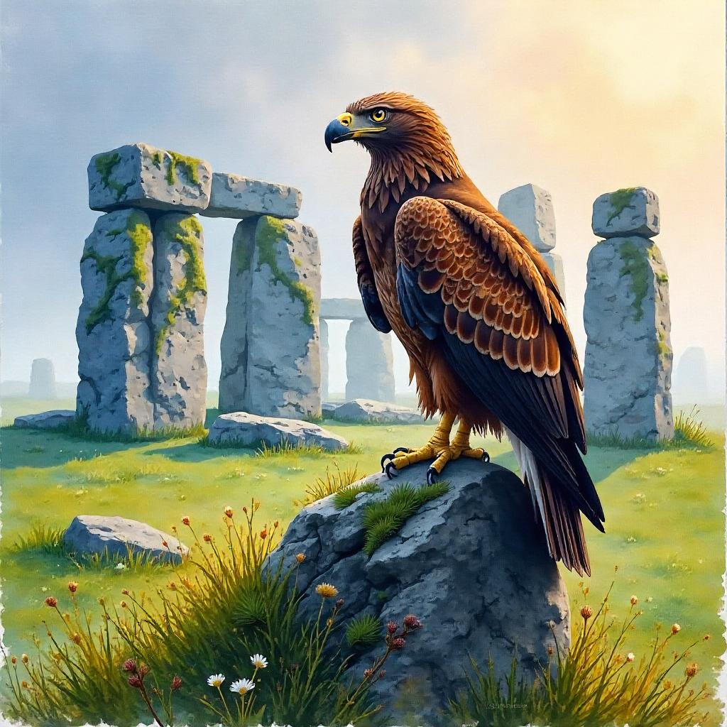 Watercolor Eagle Over Stonehenge