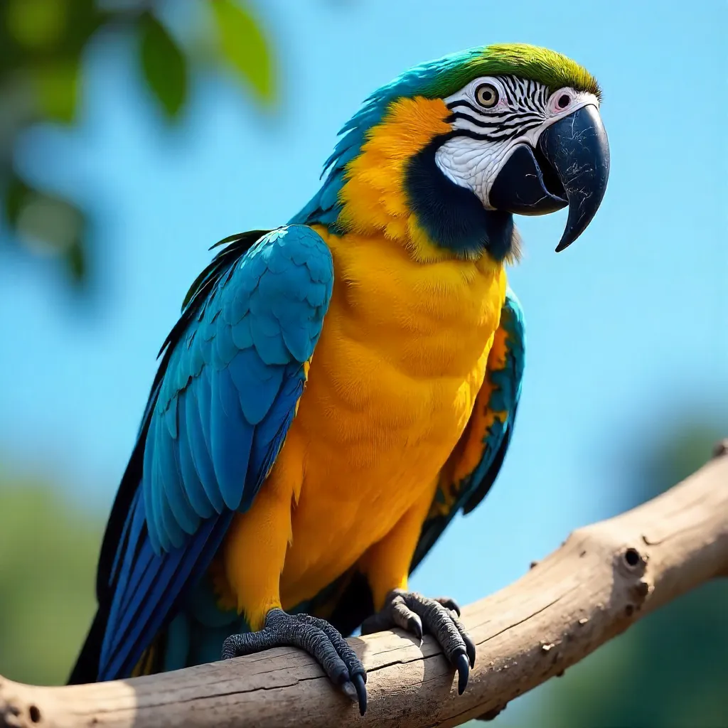 Close-Up of a Blue-and-Yellow Macaw Perched on Wood
