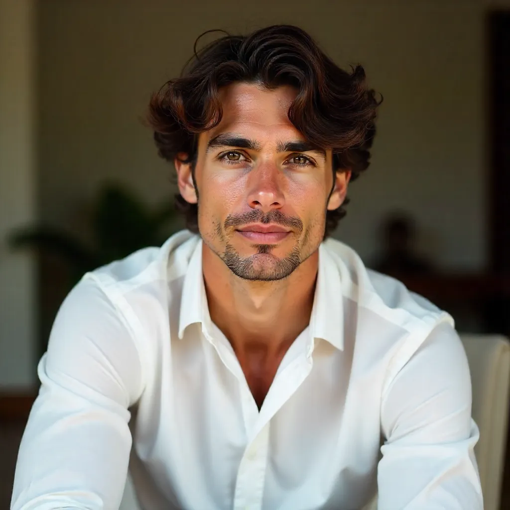 Confident Young Man Portrait in a White Shirt