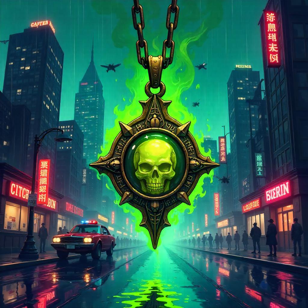 Cursed Amulet in Neon-Drenched Neo-City