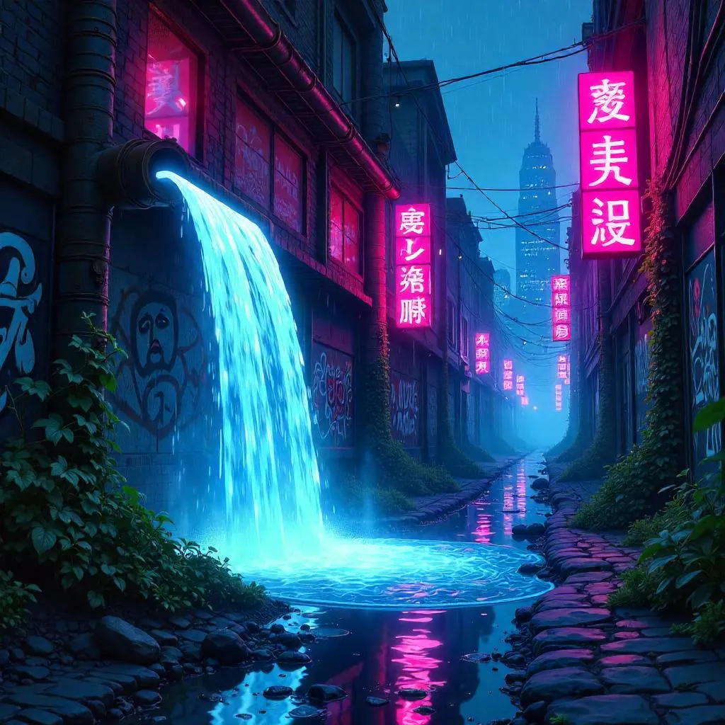Neon Alley Waterfall: Anime Night