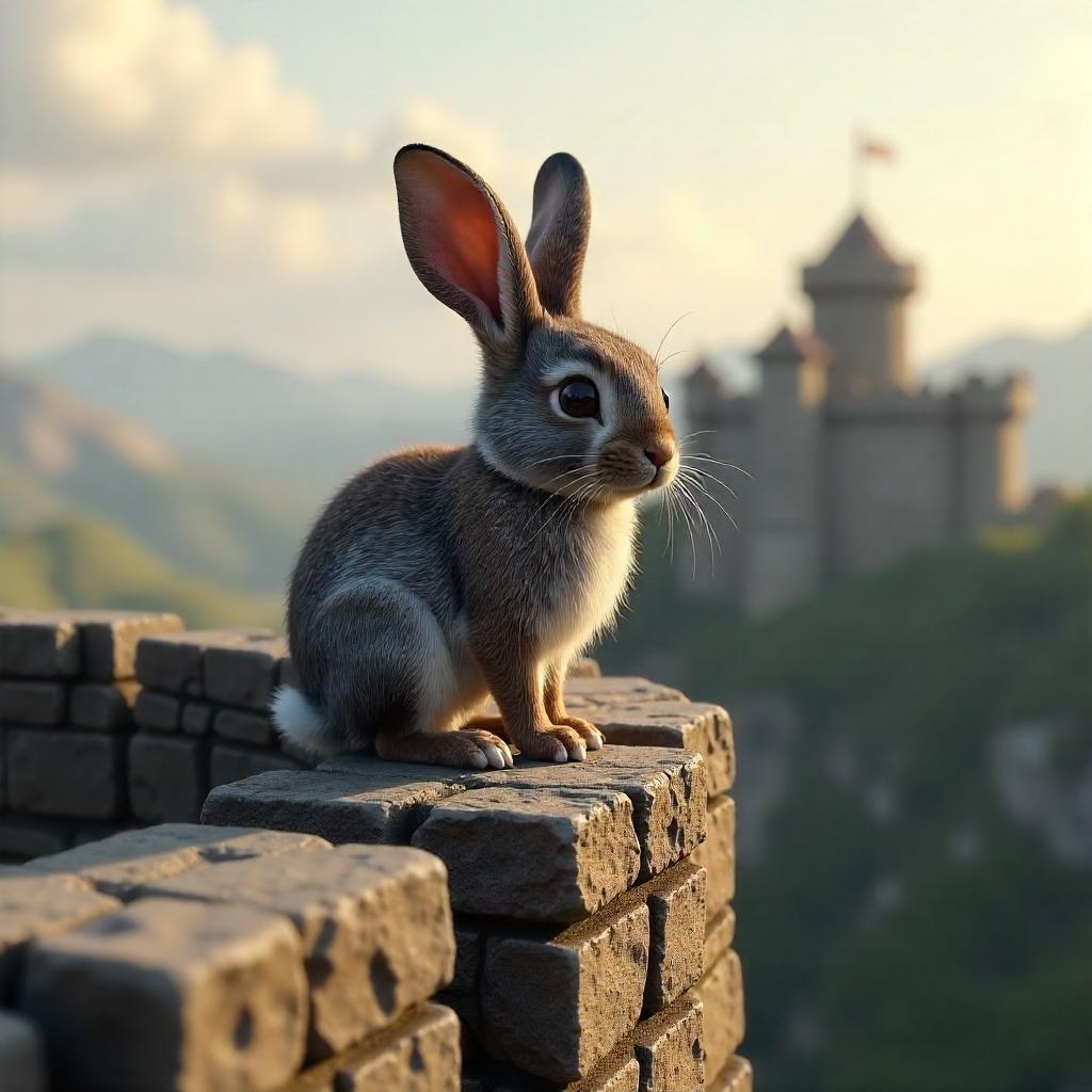 3D Rendered Rabbit on Castle Battlements