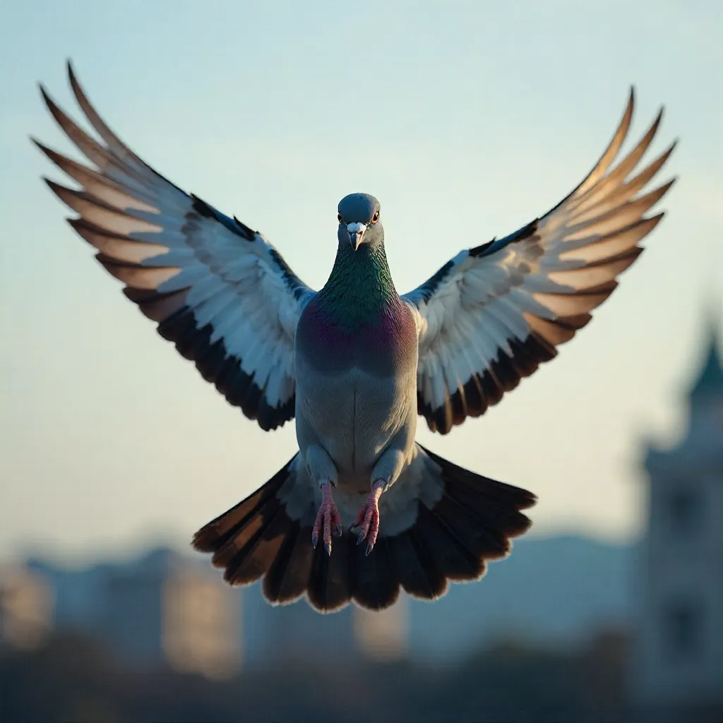 Elegant Pigeon in Flight: A Photo-Real Study